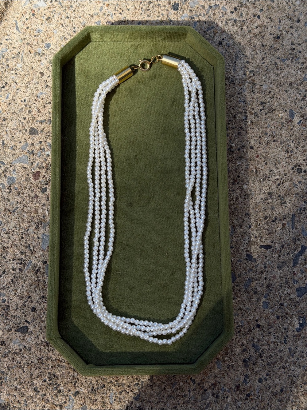 Classic Multi-Strand Faux White Pearl Necklace with Gold Accents
